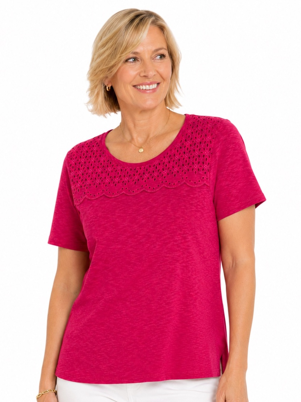Croft & Barrow Eyelet Yoke Knit Tee Pinkberry Petite XL (PXL)